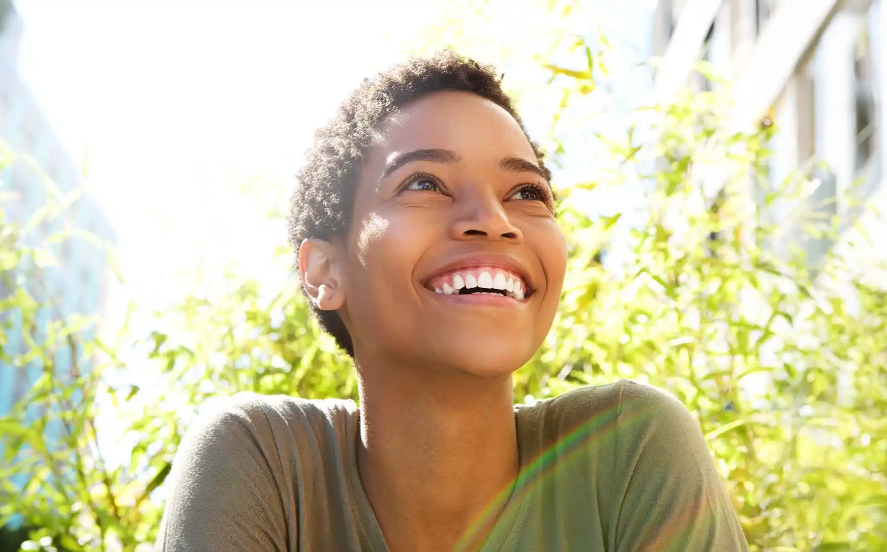 woman smiling outside