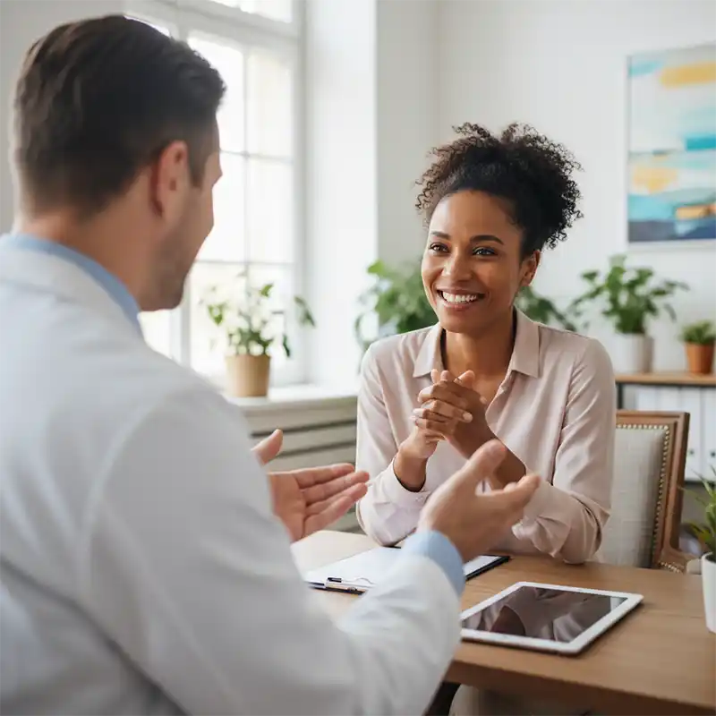 woman having a conversation with a clinician